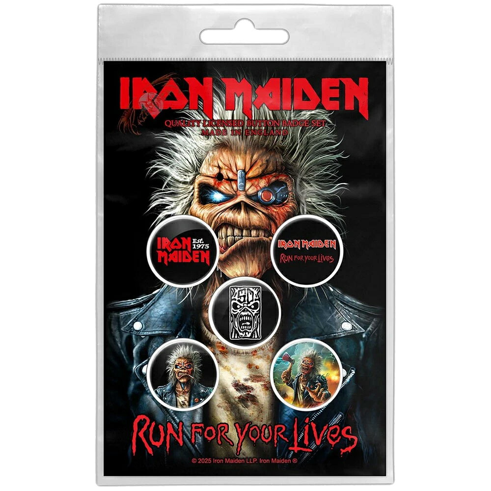 (アイアン・メイデン) Iron Maiden オフィシャル商品 Run For Your Lives ピンボタンバッジ バッジ セット (5個組) 【海外通販】