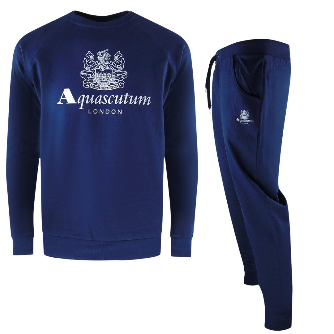 (アクアスキュータム) Aquascutum メンズ London ロゴ クルーネック 長袖 スウェットシャツ＆ジョガーパンツ 上下セット 【海外通販】