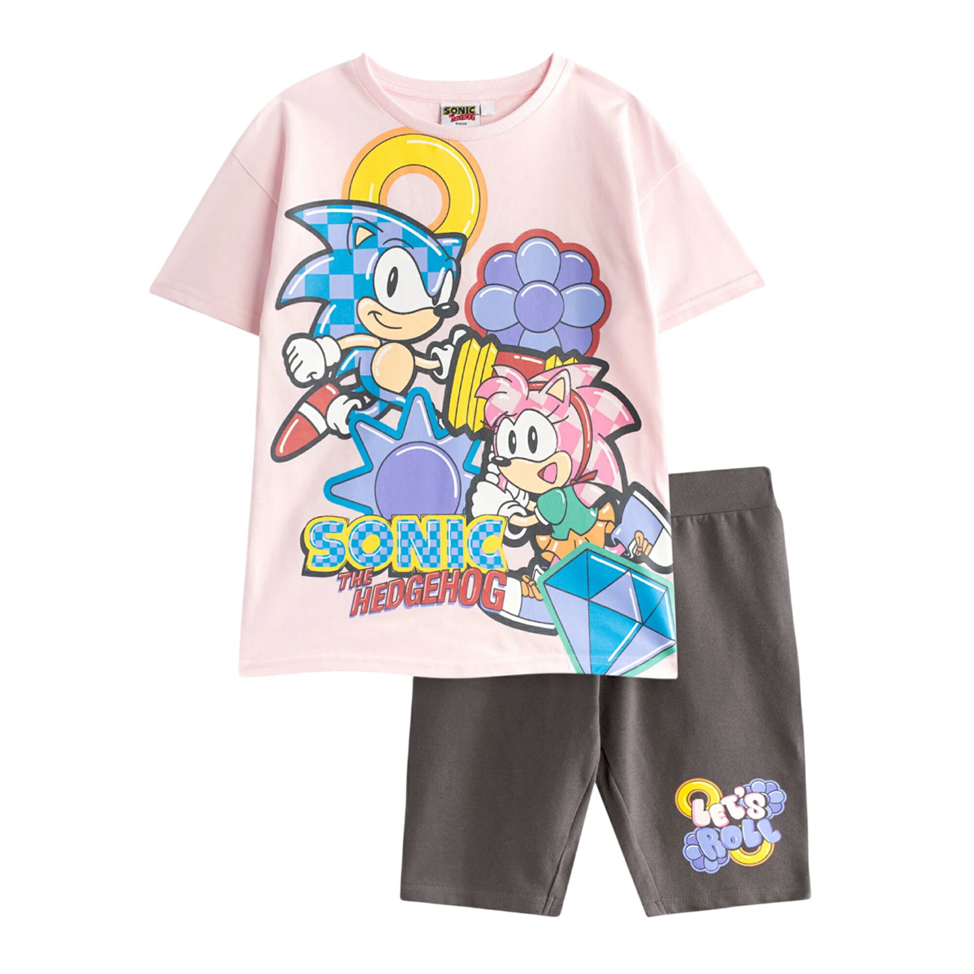 (ソニック・ザ・ヘッジホッグ) Sonic The Hedgehog オフィシャル商品 キッズ・子供 ガールズ Tシャツ ダイアモンド 半袖 トップス 半ズボン セット 【海外通販】