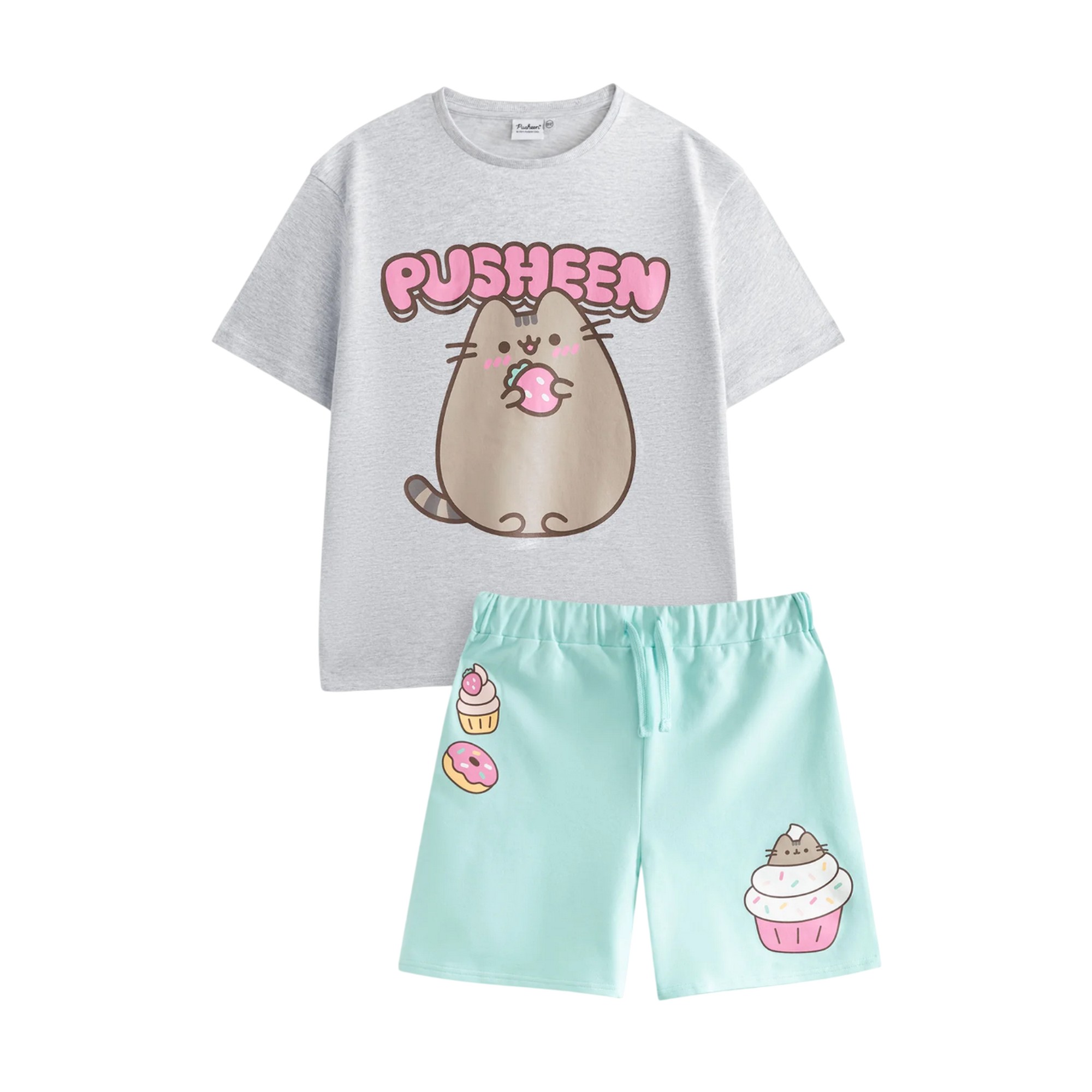 (ねこのプシーン) Pusheen オフィシャル商品 キッズ・子供 ガールズ Tシャツ Sweet Bubble 半袖 トップス 半ズボン セット 【海外通販】