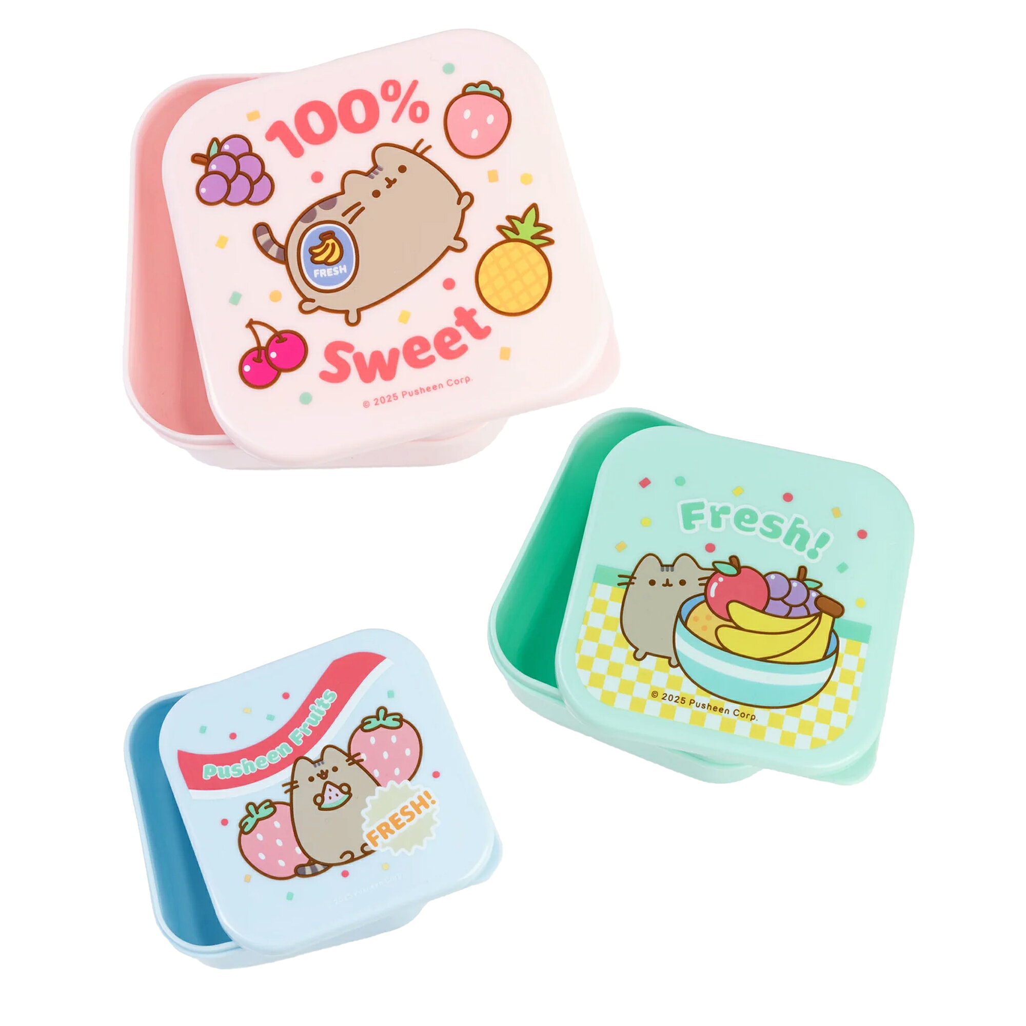 (ねこのプシーン) Pusheen オフィシャル商品 お弁当箱 フレッシュフルーツ スナック入れ ランチボックス (3個組) 【海外通販】
