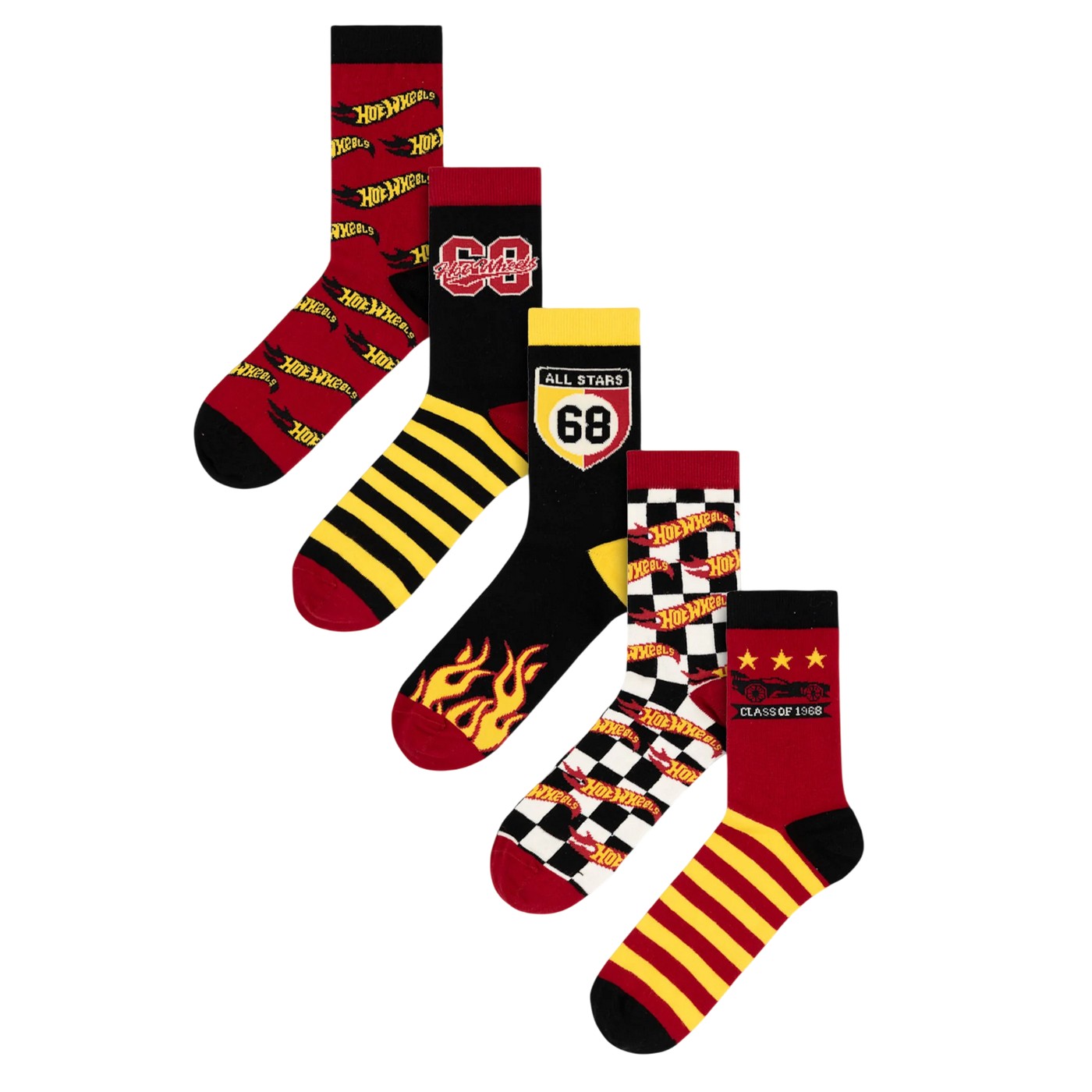 (ホットウィール) Hot Wheels オフィシャル商品 メンズ チェッカーボード 炎 靴下 ソックス セット (5..