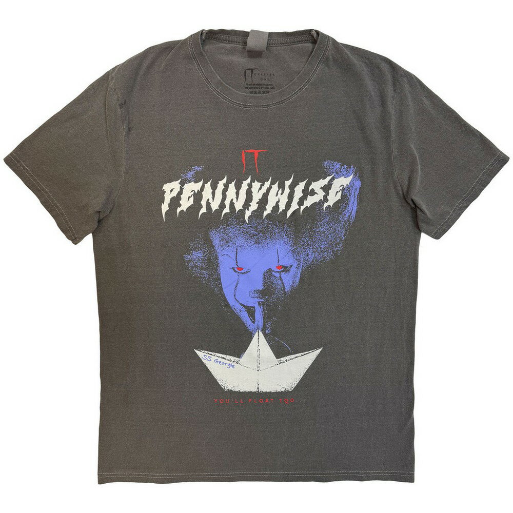 (イット) It オフィシャル商品 ユニセックス Pennywise Paper Boat Tシャツ ストーンウォッシュ加工 半袖 トップス 【海外通販】