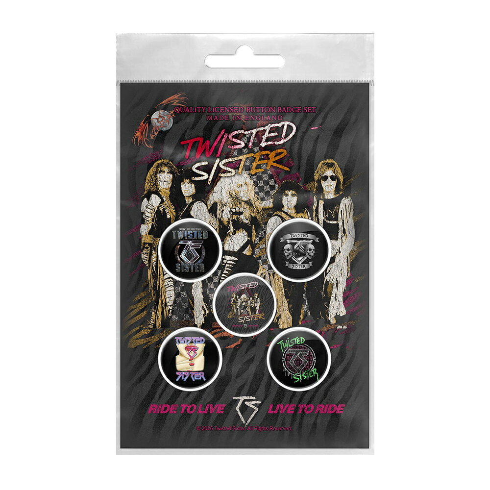 (トゥイステッド・シスター) Twisted Sister オフィシャル商品 Ride To Live バッジ セット (5個組) 【海外通販】
