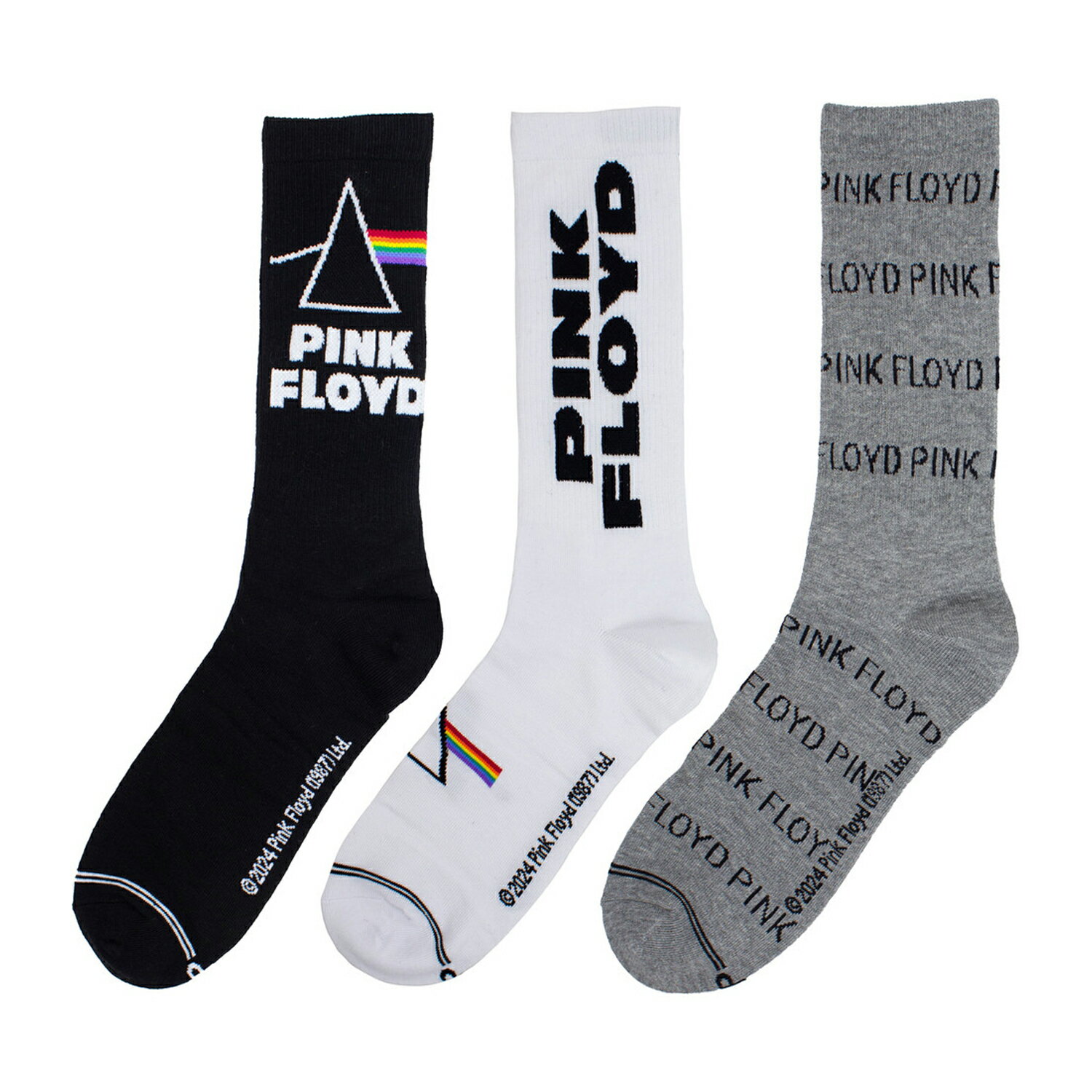 Rakuten - (ピンク・フロイド) Pink Floyd オフィシャル商品 ユニセックス ロゴ 靴下 クルーソックス ソックス セット (3足組) 【海外通販】