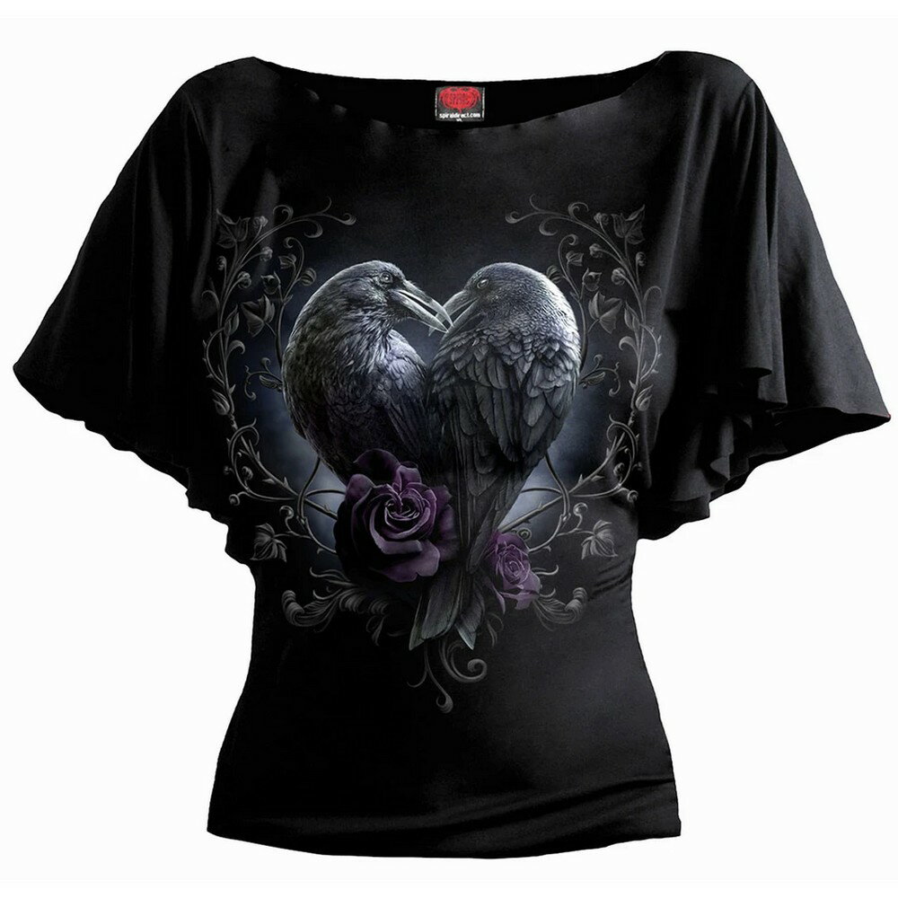 (コープスブライド) Corpse Bride オフィシャル商品 レディース Raven Heart Tシャツ ボートネック 半袖 トップス 