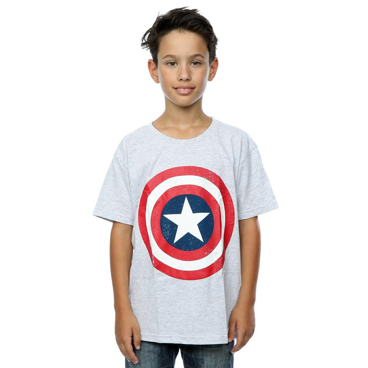 (キャプテン アメリカ) Captain America オフィシャル商品 キッズ 子供用 ダメージ調 シールド 半袖 Tシャツ トップス 【海外通販】