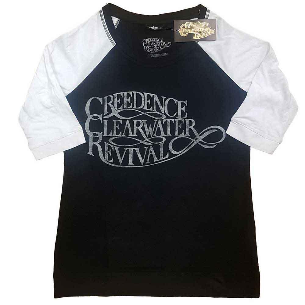 (クリーデンス・クリアウォーター・リバイバル) Creedence Clearwater Revival オフィシャル商品 レディース ビンテージ風 ロゴ Tシャツ ラグラン 七分袖 【海外通販】