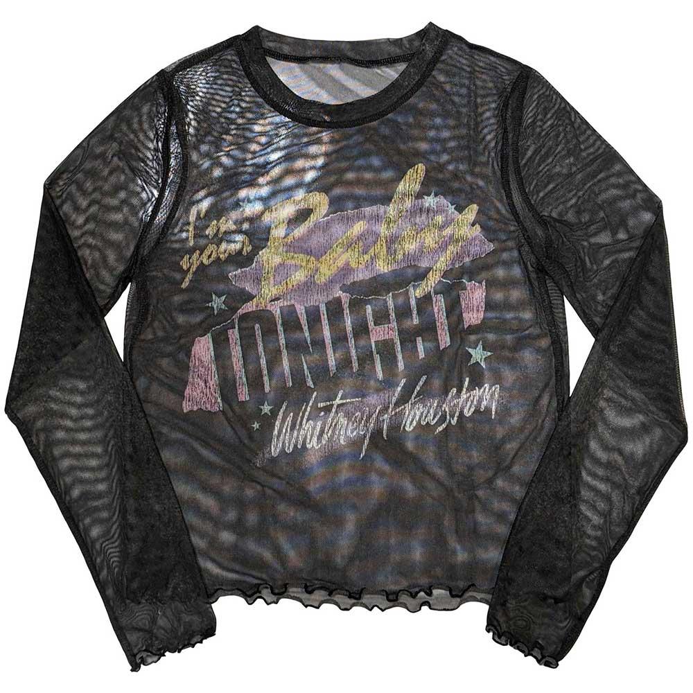 (ホイットニー・ヒューストン) Whitney Houston オフィシャル商品 レディース I'm Your Baby Tシャツ メッシュ クロップ丈 長袖 トップス 【海外通販】