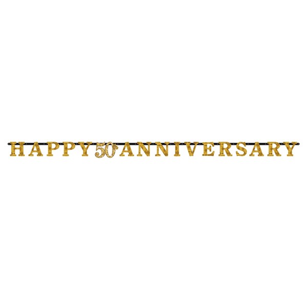 (アムスキャン) Amscan 記念日おめでとう ゴールド 50周年 Happy Anniversary レターバナー 旗飾り デコレーション 【海外通販】