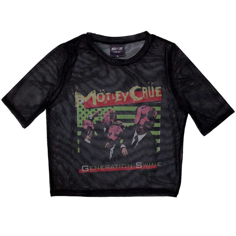 Print - (モトリー・クルー) Motley Crue オフィシャル商品 レディース Generation Swine Tシャツ メッシュ クロップ丈 半袖 トップス 【海外通販】
