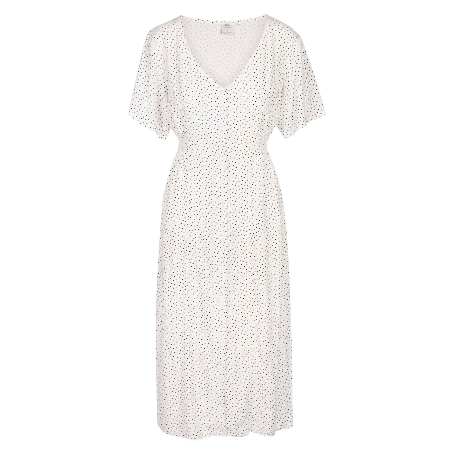 商品説明 ・ TRESPASSレディースサイズガイド(ヌード寸法胸囲/ウエスト/ヒップcm): XXS/UK6(78/66/86.5)、XS/UK8(81/68.5/91.5)、S/UK10(86/71/96.5)、M/UK12(91.4/76/101.5)、L/UK14(96.5/81/106.5)、XL/UK16(101.5/86/111.5)、XXL/UK18(106.5/91.5/117)。・ 素材: EcoVero(環境への配慮を重視した生産過程で製作されるビスコース繊維)100%。・ ウーブン。・ デザイン: プリント。・ 留め具: ボタン。・ 伸縮パネル。・ ネックライン: Vネック。・ 袖のデザイン: キャップスリーブ、半袖。カラー 04/02/2026 / UTGT8895