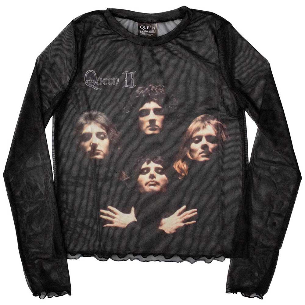 (クイーン) Queen オフィシャル商品 レディース Bo Rhap Tシャツ クラシック メッシュ クロップ丈 長袖 トップス 【海外通販】