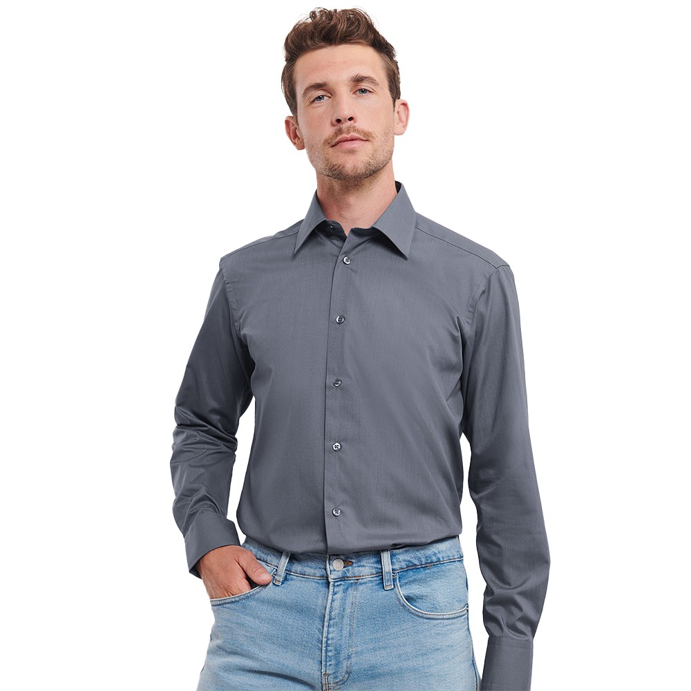 Rakuten - (ラッセル) Russell Collection メンズ ポリコットン イージーケア シャツ 長袖 トップス フォーマルシャツ 【海外通販】