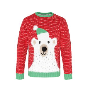 (クリスマスショップ) Christmas Shop ユニセックス 白くま 3Dお鼻 長袖 ニットセーター クリスマスセーター 冬 【楽天海外直送】