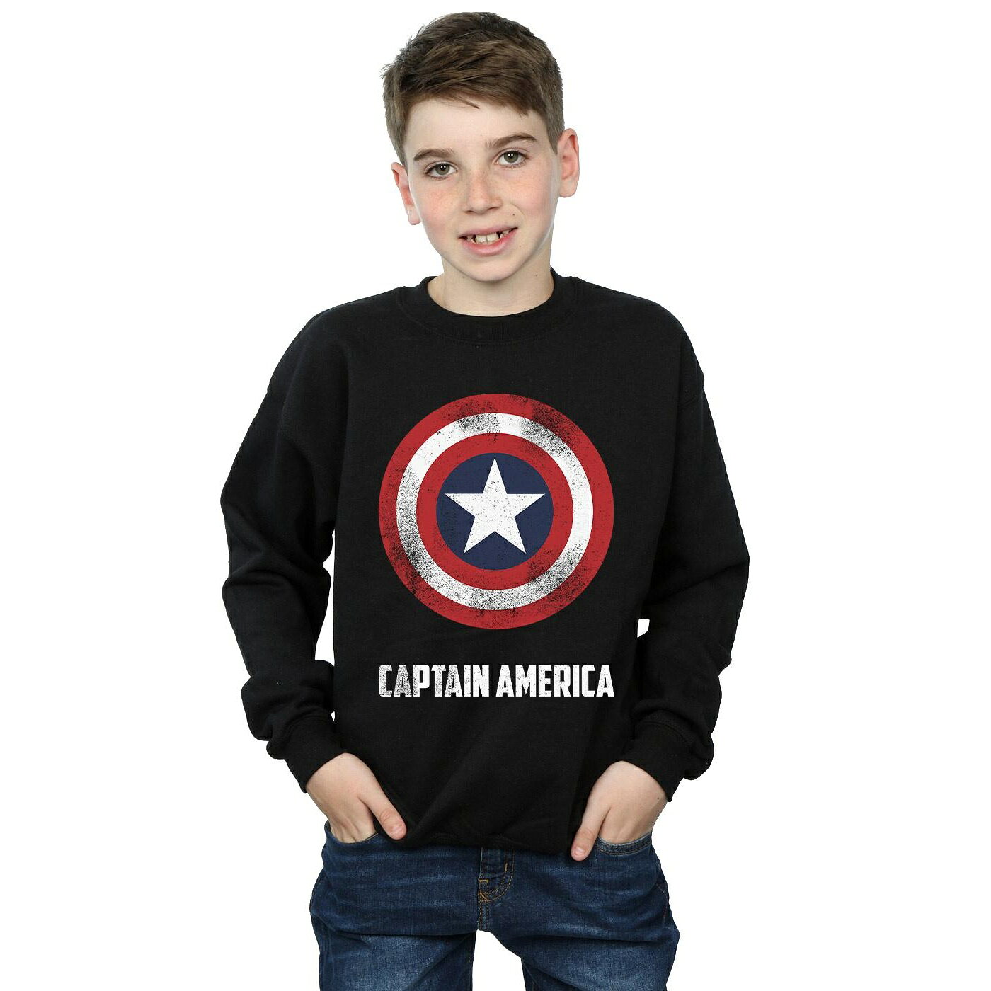 (キャプテン アメリカ) Captain America オフィシャル商品 キッズ 子供用 シールド 長袖 スウェットシャツ トレーナー 【海外通販】