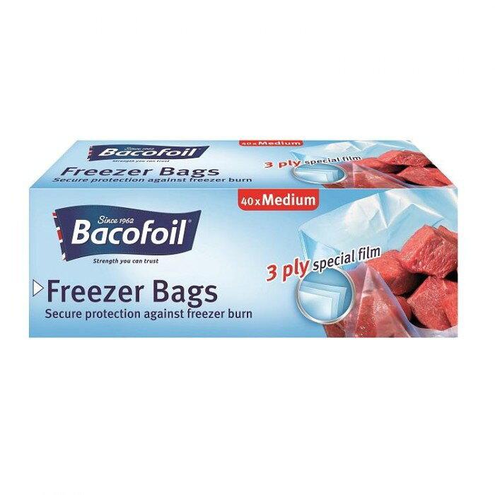 (バコフォイル) Bacofoil ミディアムサイズ フリーザーバッグ 冷凍 保存用 袋 (40枚) 25 x 32cm 3L 【海外通販】