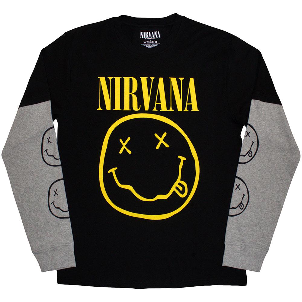 (ニルヴァーナ) Nirvana オフィシャル商品 ユニセックス Happy Face Tシャツ レイヤー 長袖 トップス 【海外通販】
