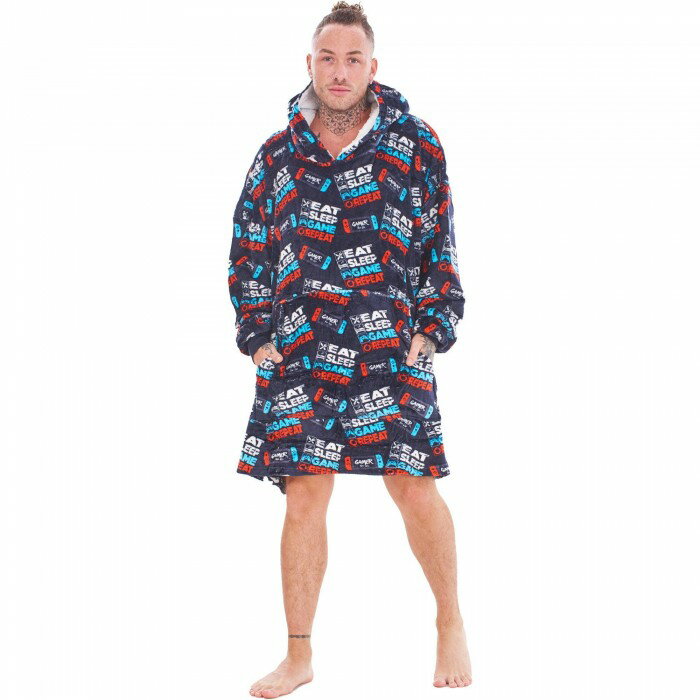 キッズ・子供用 Eat Sleep Game フリース オーバーサイズ フードつき 着る毛布 パーカー フリースブラ..