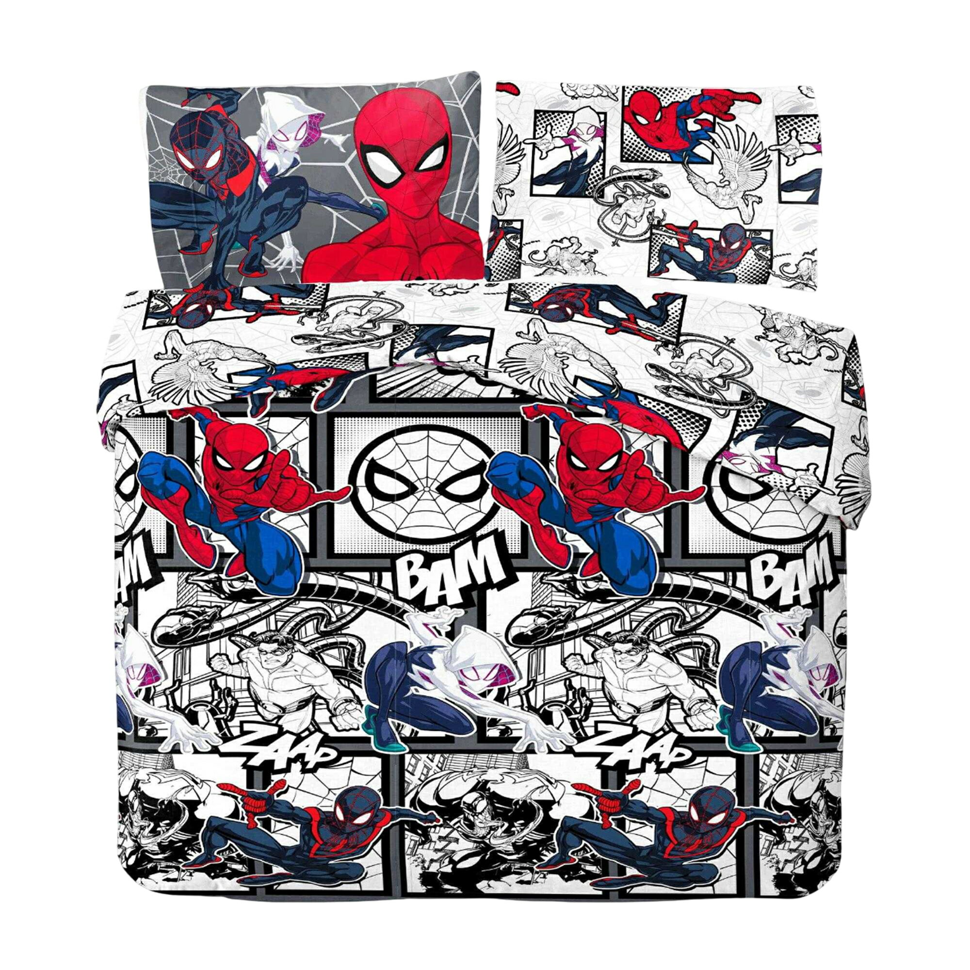 (スパイダーマン) Spider-Man オフィシャル商品 Comic Strip 掛け布団カバー・枕カバーセット リバーシブル 寝具 【海外通販】