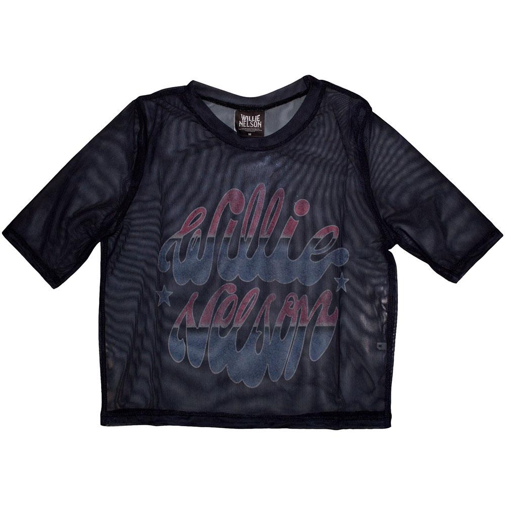 (ウィリー・ネルソン) Willie Nelson オフィシャル商品 レディース Americana Tシャツ クロップ丈 メッシュ 半袖 トップス 【海外通販】