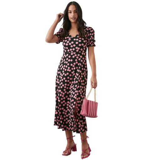 (ドロシーパーキンス) Dorothy Perkins レディース ドット柄 Vネック 半袖 ミディワンピース 【海外通販】 (ドロシーパーキンス) Dorothy Perkins レディース ドット柄 Vネック 半袖 ミディワンピース 【海外通販】
