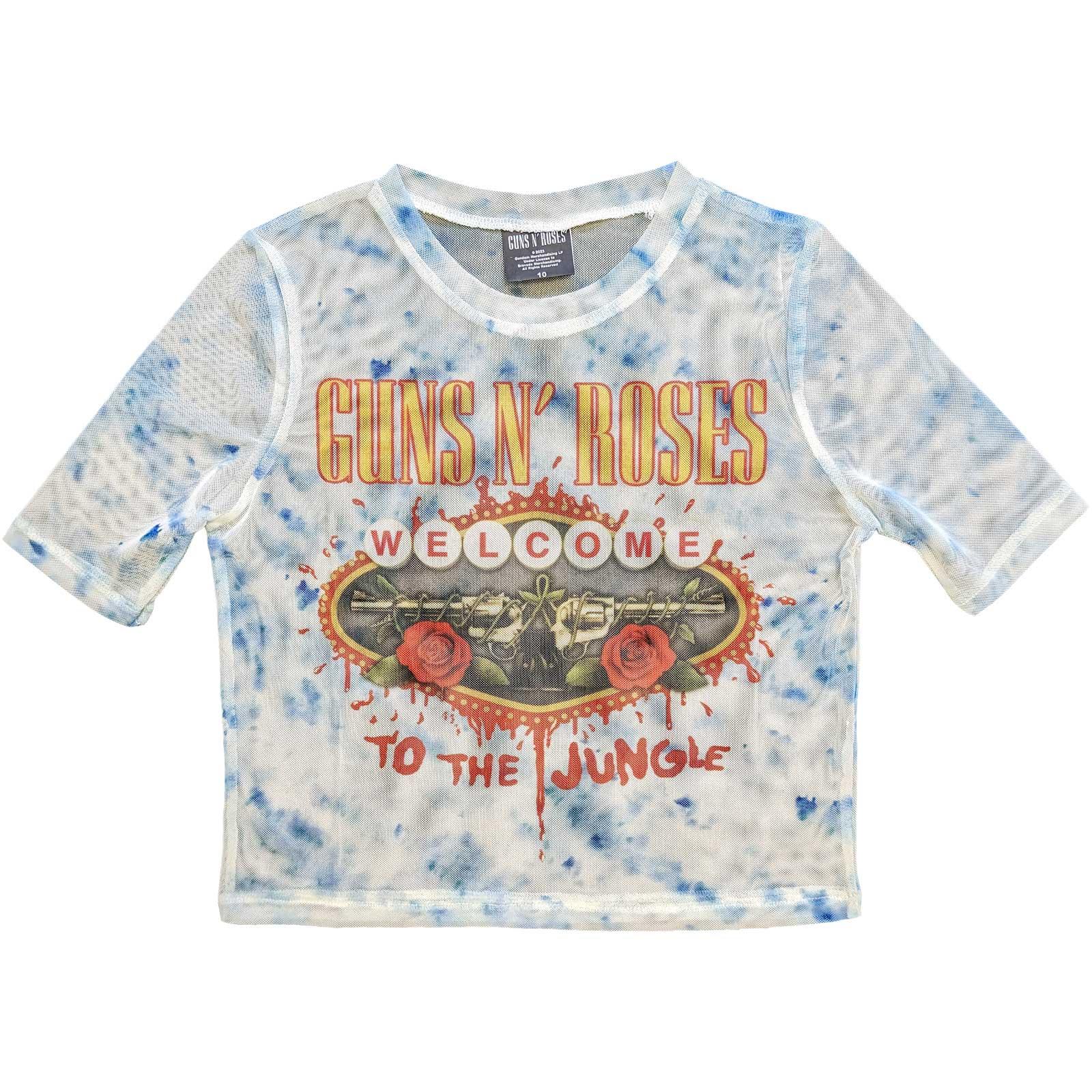 (ガンズ・アンド・ローゼズ) Guns N Roses オフィシャル商品 レディース Welcome To The Jungle LV Tシャツ メッシュ クロップ丈 半袖 トップス 【海外通販】