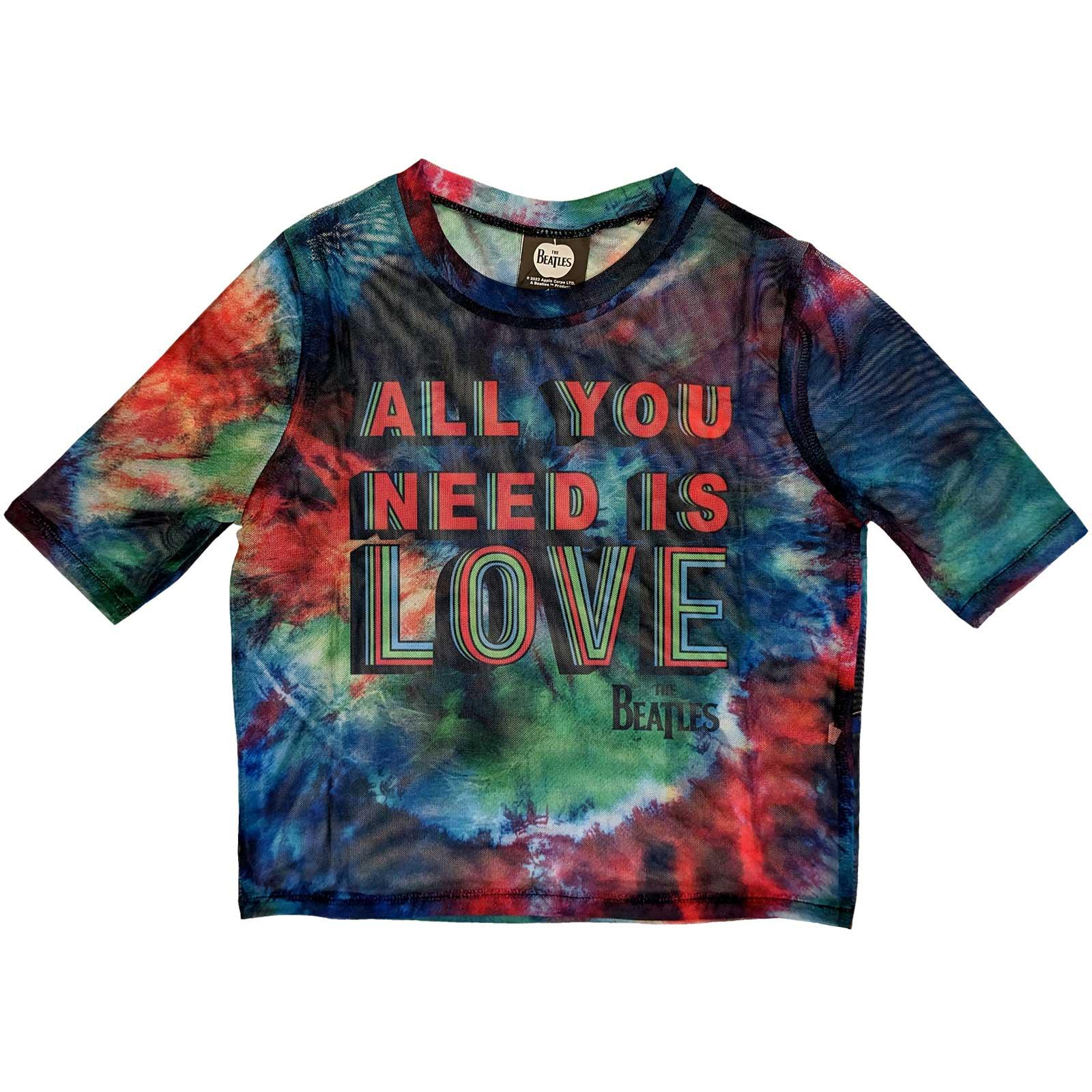 (ビートルズ) The Beatles オフィシャル商品 レディース All You Need Is Love Tシャツ メッシュ クロップ丈 半袖 トップス 【海外通販】