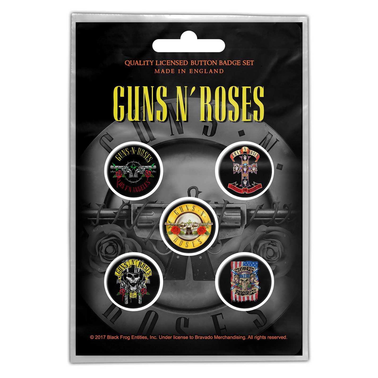 (ガンズ・アンド・ローゼズ) Guns N Roses オフィシャル商品 Bullet ロゴ バッジ セット (5個組) 【海外通販】 1