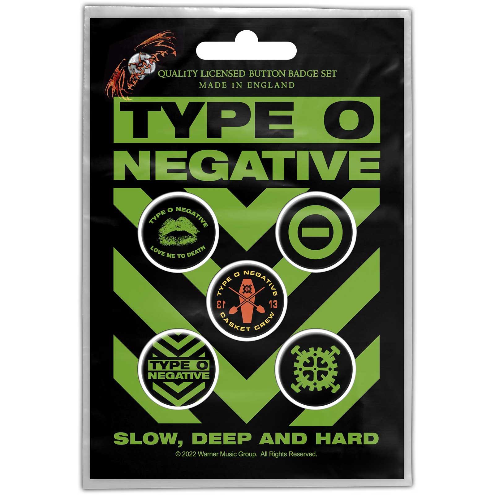 (タイプ・オー・ネガティヴ) Type O Negative オフィシャル商品 Slow Deep ＆ Hard バッジ セット (5個組) 【海外通販】