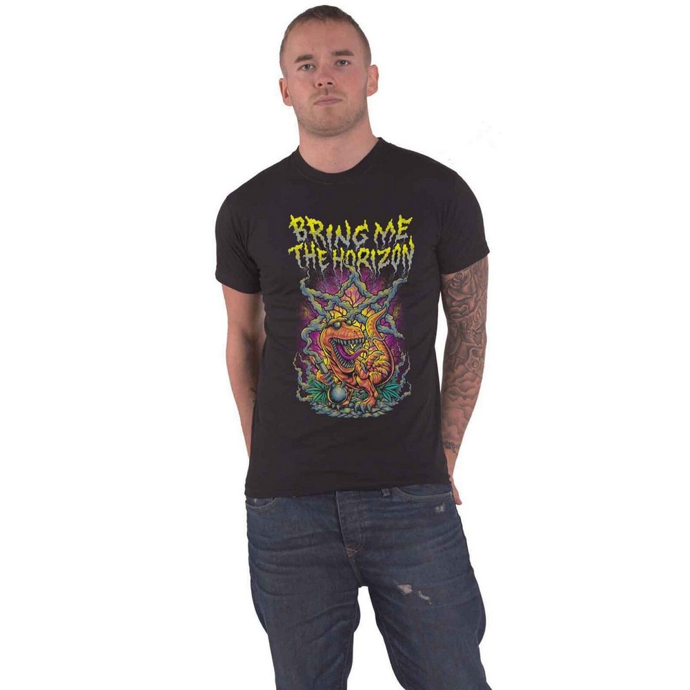 乐天商城 - (ブリング・ミー・ザ・ホライズン) Bring Me The Horizon オフィシャル商品 ユニセックス Smoking Dinosaur Tシャツ コットン 半袖 トップス 【海外通販】