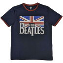 (ビートルズ) The Beatles オフィシャル商品 ユニセックス Logo & Vintage Flag Tシャツ コットン リンガー 半袖 トップス 【海外通販】