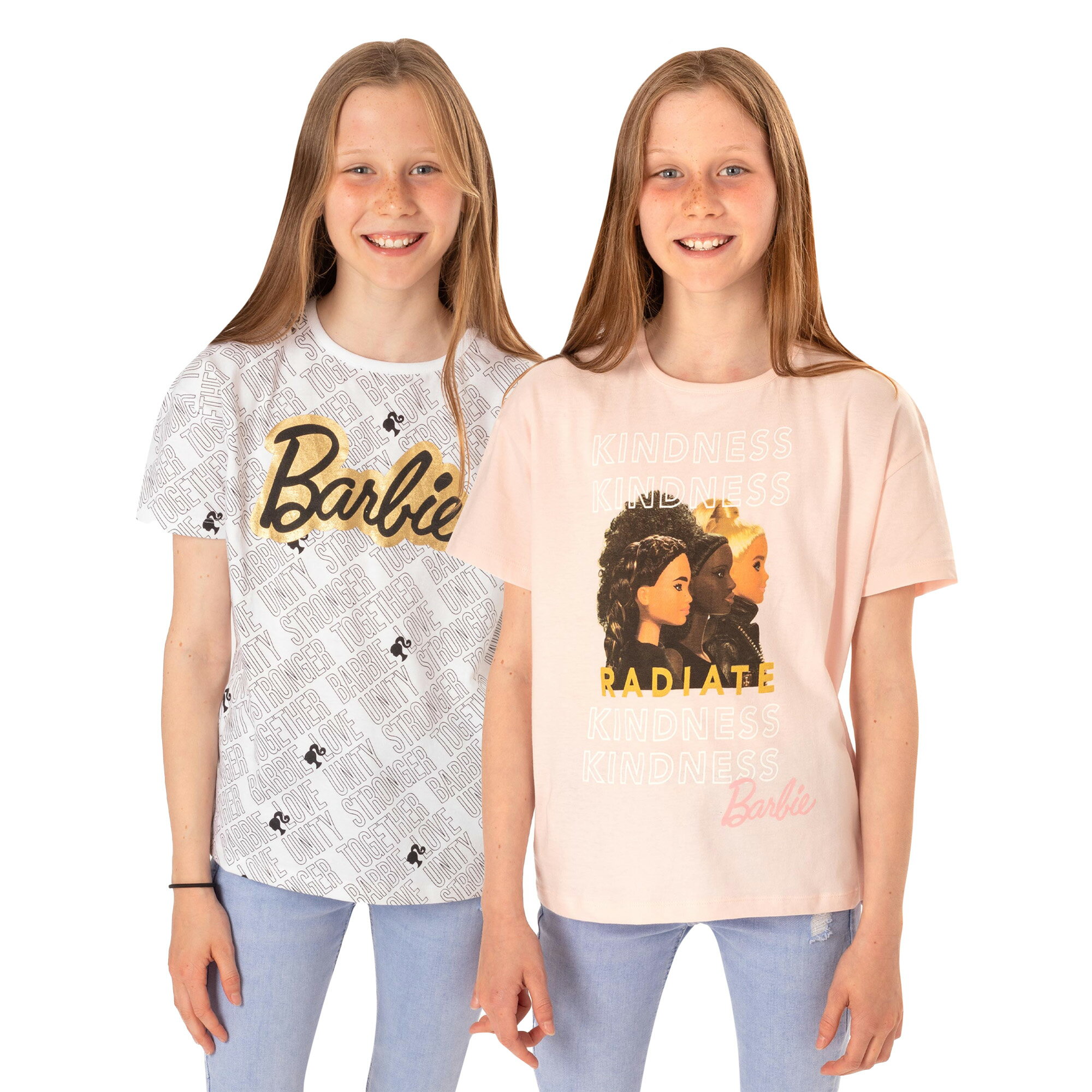 (バービー) Barbie オフィシャル商品 キッズ・子供 ガールズ Kindness Stronger Together ユニティと愛 Tシャツ 半袖 トップス カットソー (2枚組) 【海外通販】
