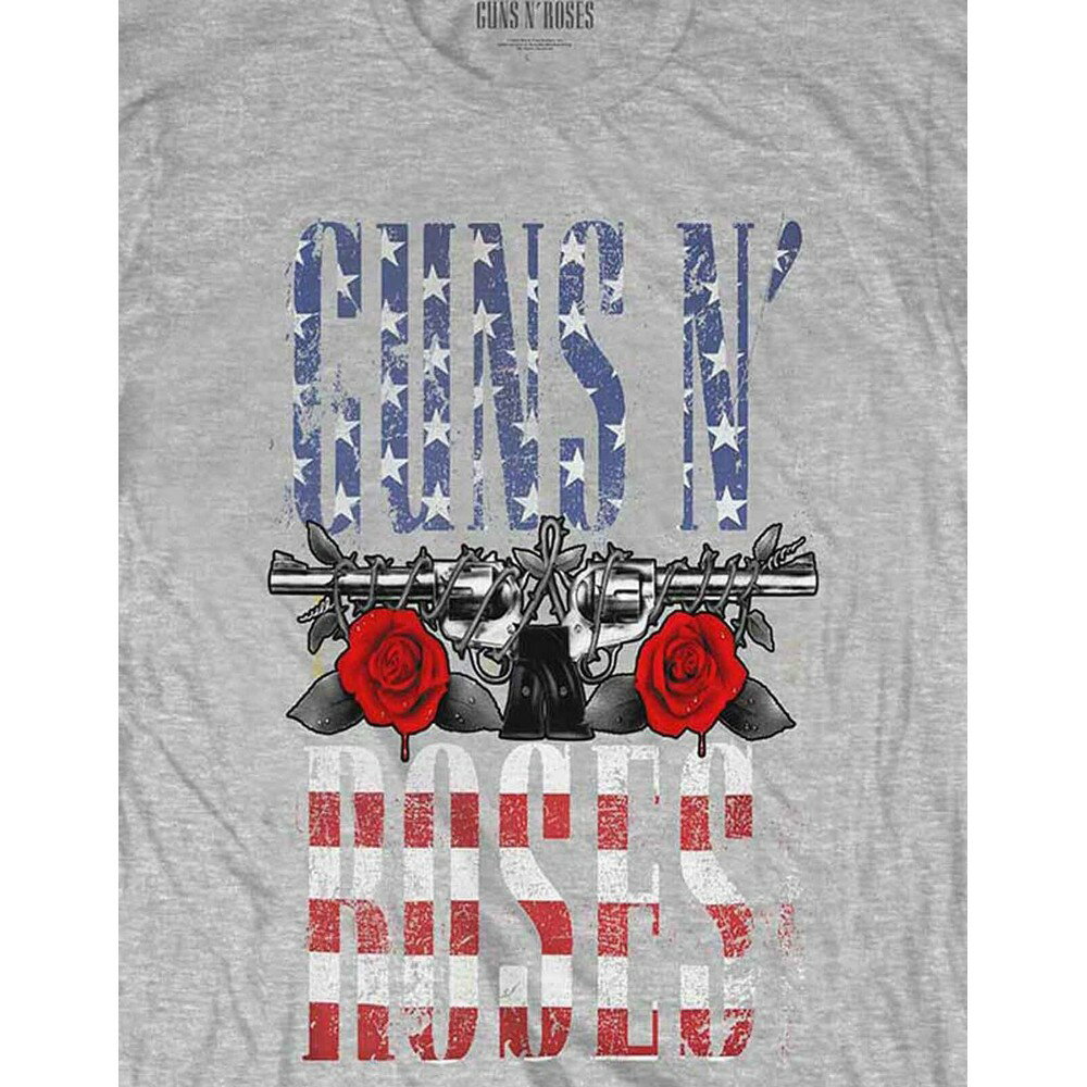 (ガンズ・アンド・ローゼズ) GuNs N Roses オフィシャル商品 ユニセックス US Flag Tシャツ ヘザー ロ..