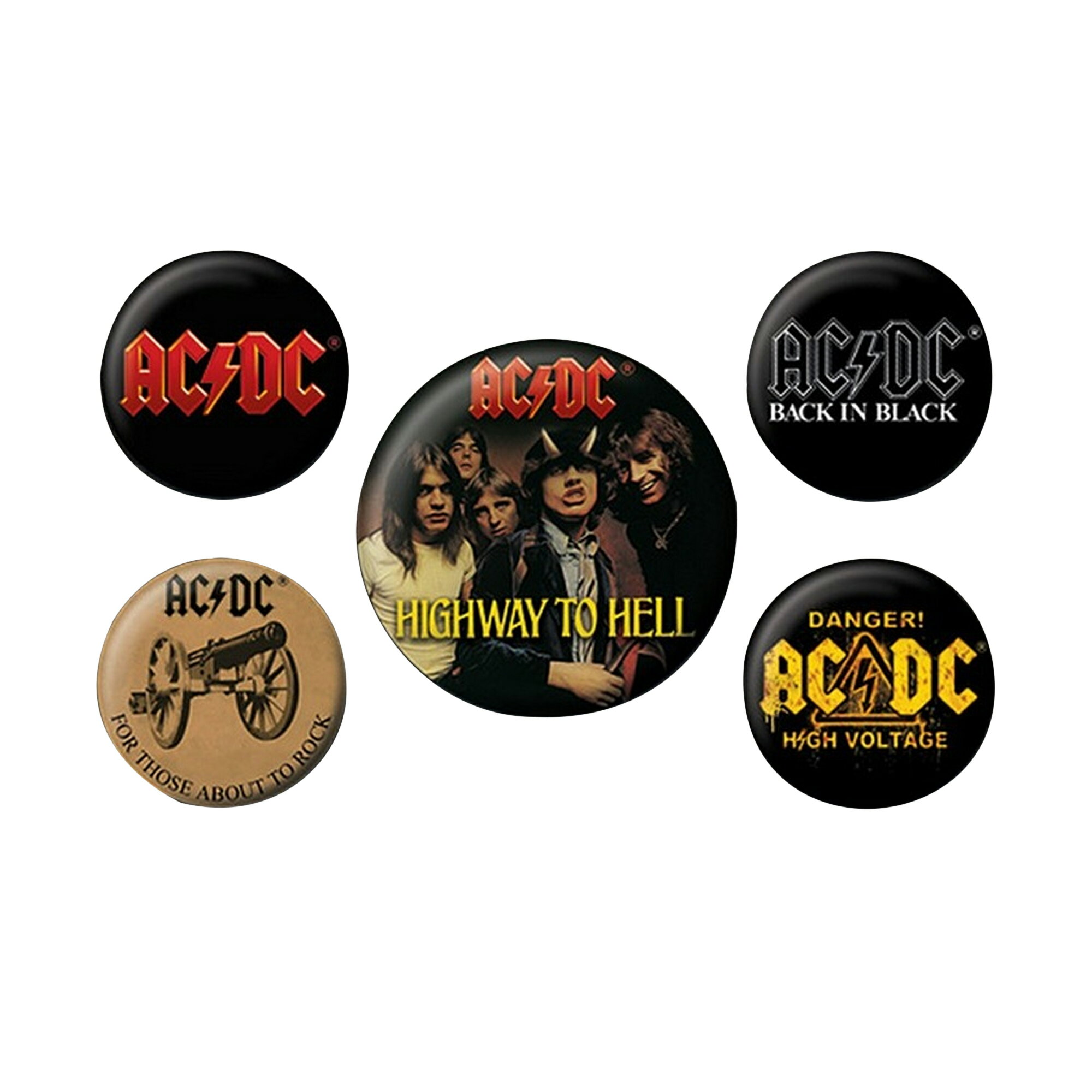 (エーシー・ディーシー) AC/DC オフィシャル商品 ロゴ バッジセット 缶バッジ (5個セット) 【海外通販】