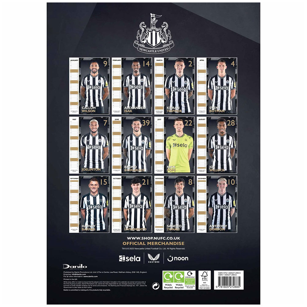 ニューカッスル・ユナイテッド フットボールクラブ Newcastle United FC オフィシャル商品 2024 カレンダー A3 ウォールカレンダー 【海外通販】