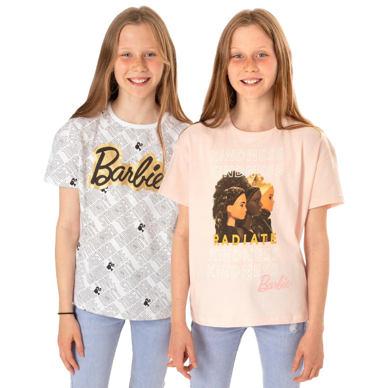 (バービー) Barbie オフィシャル商品 キッズ・子供 ガールズ Tシャツ Kindness Stronger Together 半袖 トップス (2枚組) 【海外通販】