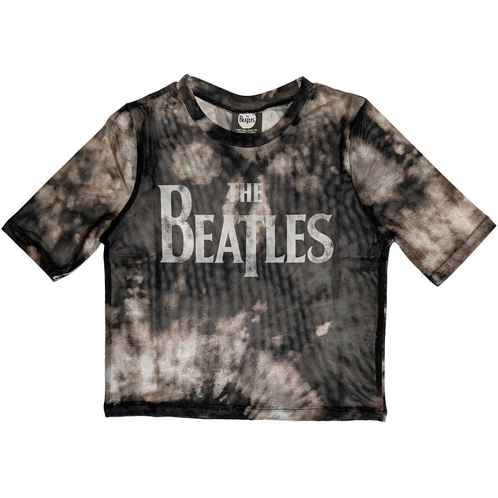 (ビートルズ) The Beatles オフィシャル商品 レディース Drop T ロゴ Tシャツ メッシュ クロップ丈 半袖 トップス 【海外通販】