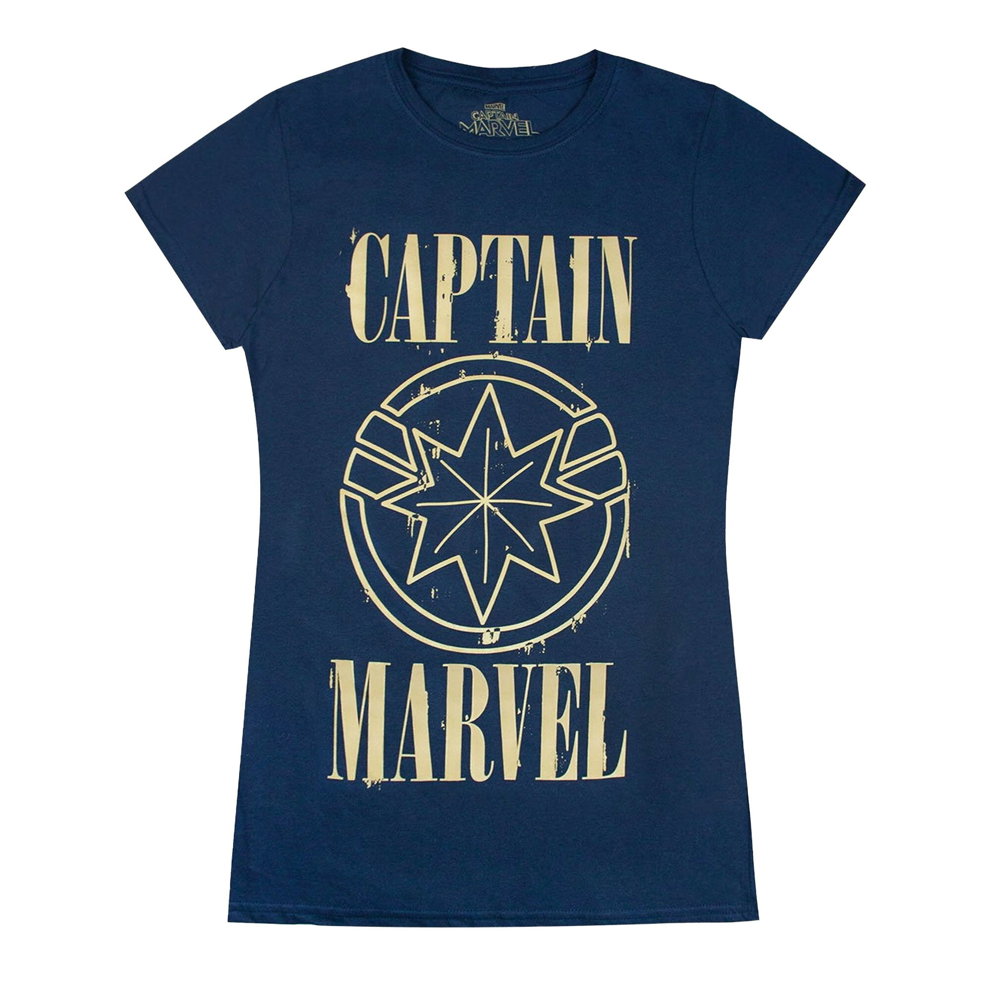 (キャプテン・マーベル) Captain Marvel オフィシャル商品 レディース Print And Shield Tシャツ 半袖 トップス 【海外通販】