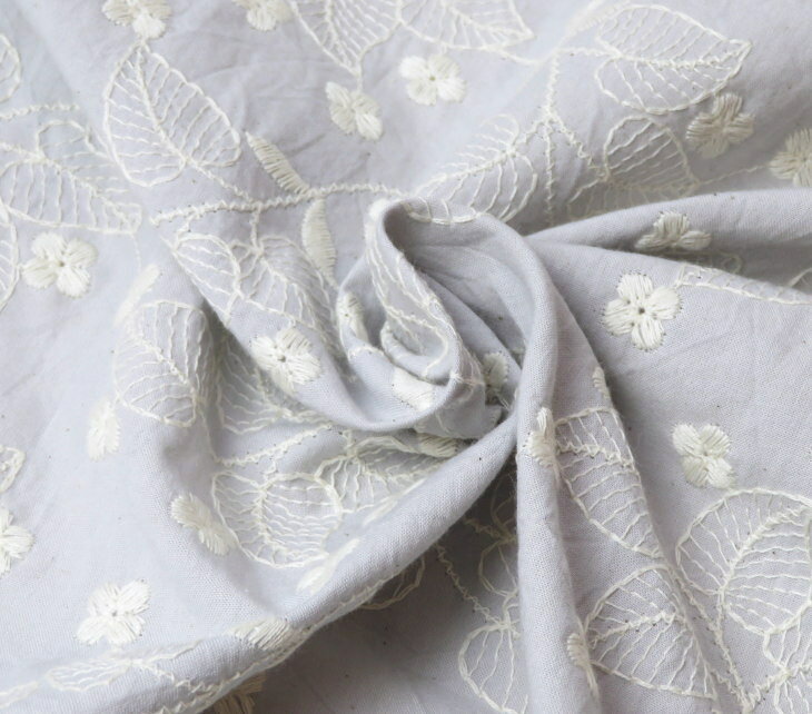 108cm巾【10cm単位】レース 生地 刺繍≪金沢刺しゅう コットン100 ハート リーブ≫白...
