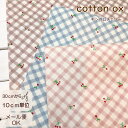 生地 さくらんぼ 108cm巾 コットンオックス ニュアンスカラー≪ギンガムとチェリー≫(713) 日本製 【10cm単位】オックス生地 【北欧テイスト】【チェック柄布】