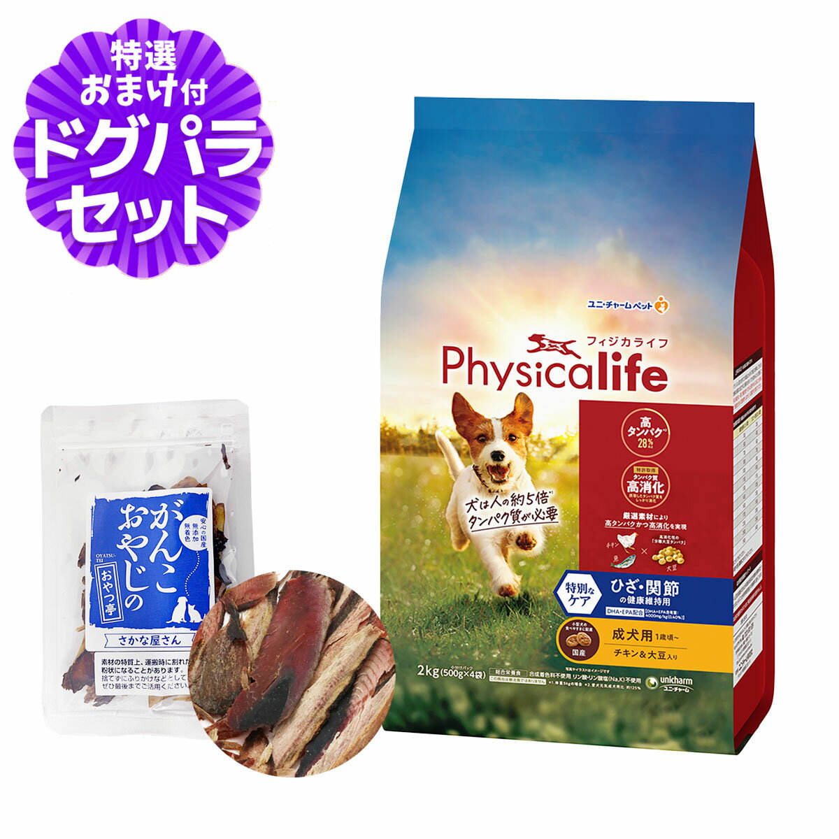 【順次パッケージ変更】フィジカライフ Physicalife 成犬用 ひざ関節の健康維持用 2kg+お試し国産お魚厚削り 15g(4)
