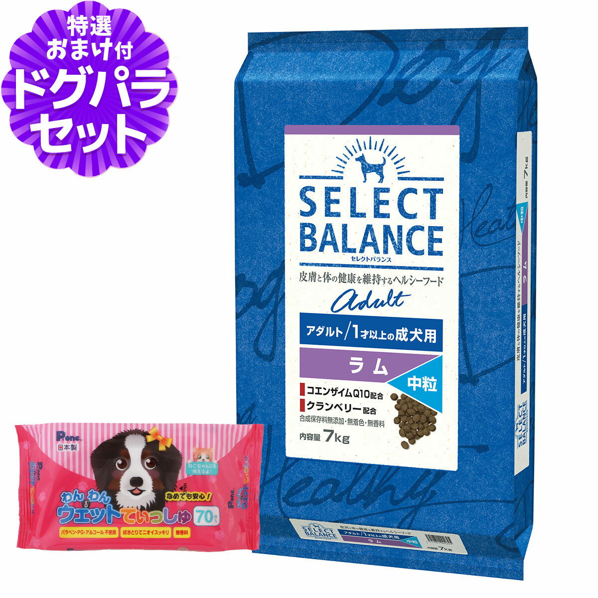 樂天商城 - セレクトバランス アダルト ラム 中粒 7kg+わんわんウエットてぃっしゅ 1個 ドッグフード 成犬 羊 ドックフード