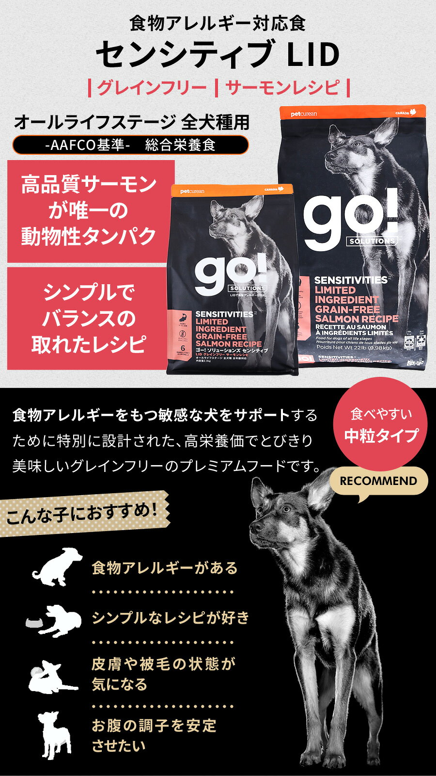 GO!ゴー センシティブLID サーモン 2.3kg＋ph13.2強アルカリ電解水100ml 犬 ドッグ フード ドック グレインフリー 穀物不使用 アレルギー 単一 シンプル オメガ脂肪酸 消化 お腹 皮膚 被毛 子犬 幼犬 パピー 成犬 アダルト 高齢犬 シニア pet-alpha-10038684 ペットアルファー楽天市場店 サンプル画像3