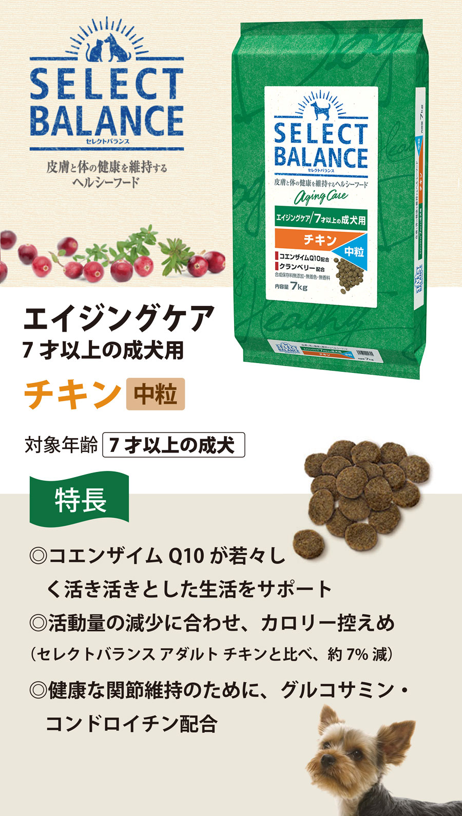 セレクトバランス エイジングケア チキン 中粒 7kg+国産鹿ラング15g 成犬 シニア 犬 ドッグフード 鶏 pet-alpha-10042245 ペットアルファー楽天市場店 サンプル画像3