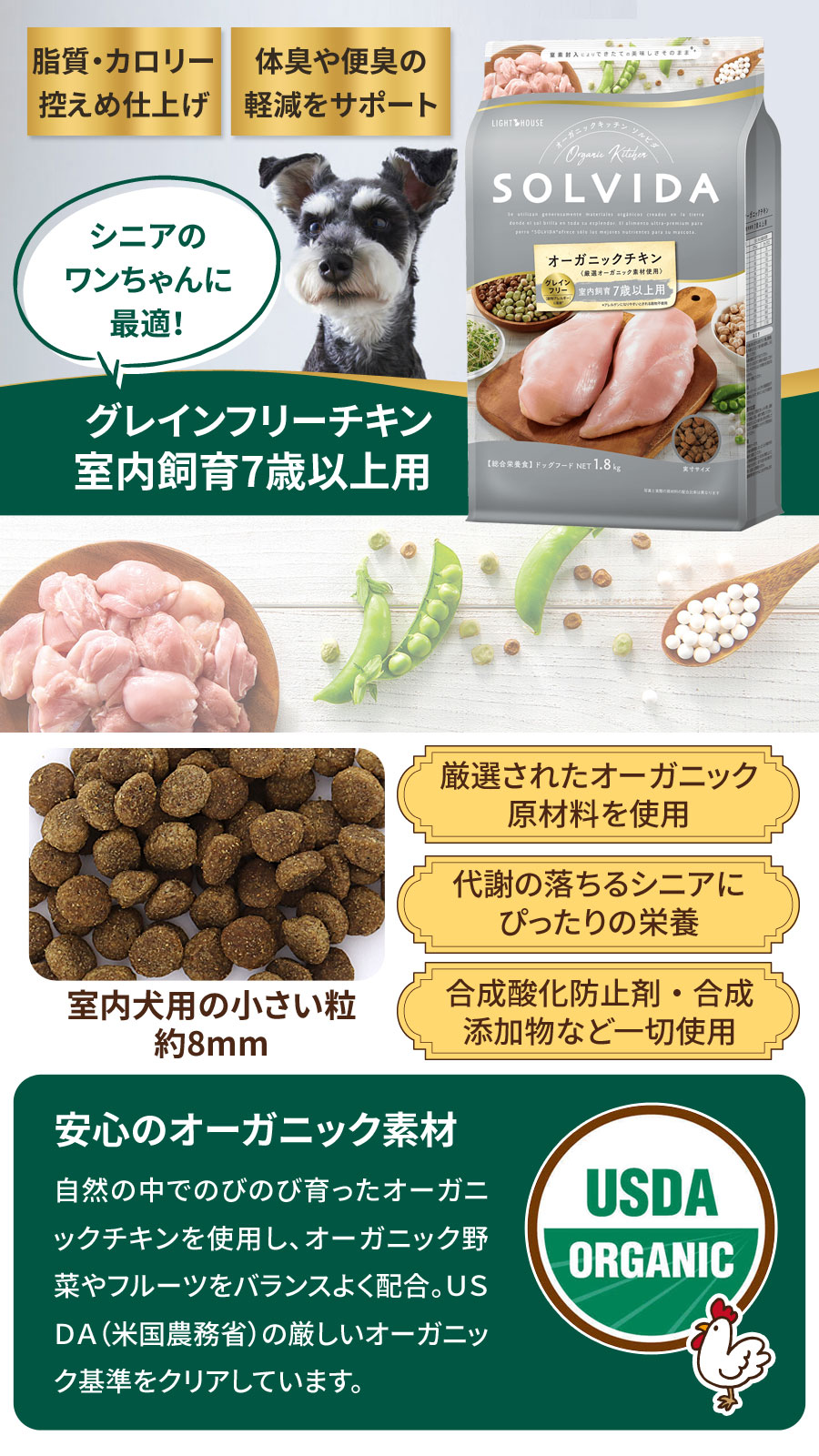 ソルビダ SOLVIDA ドッグフード グレインフリー チキン 室内飼育7歳以上用 1.8kg ＋天然ハーブ全身ガードスプレー15ml 犬 インドア シニア ドッグ ドック フード ペット 室内犬 pet-alpha-10038032 ペットアルファー楽天市場店 サンプル画像3