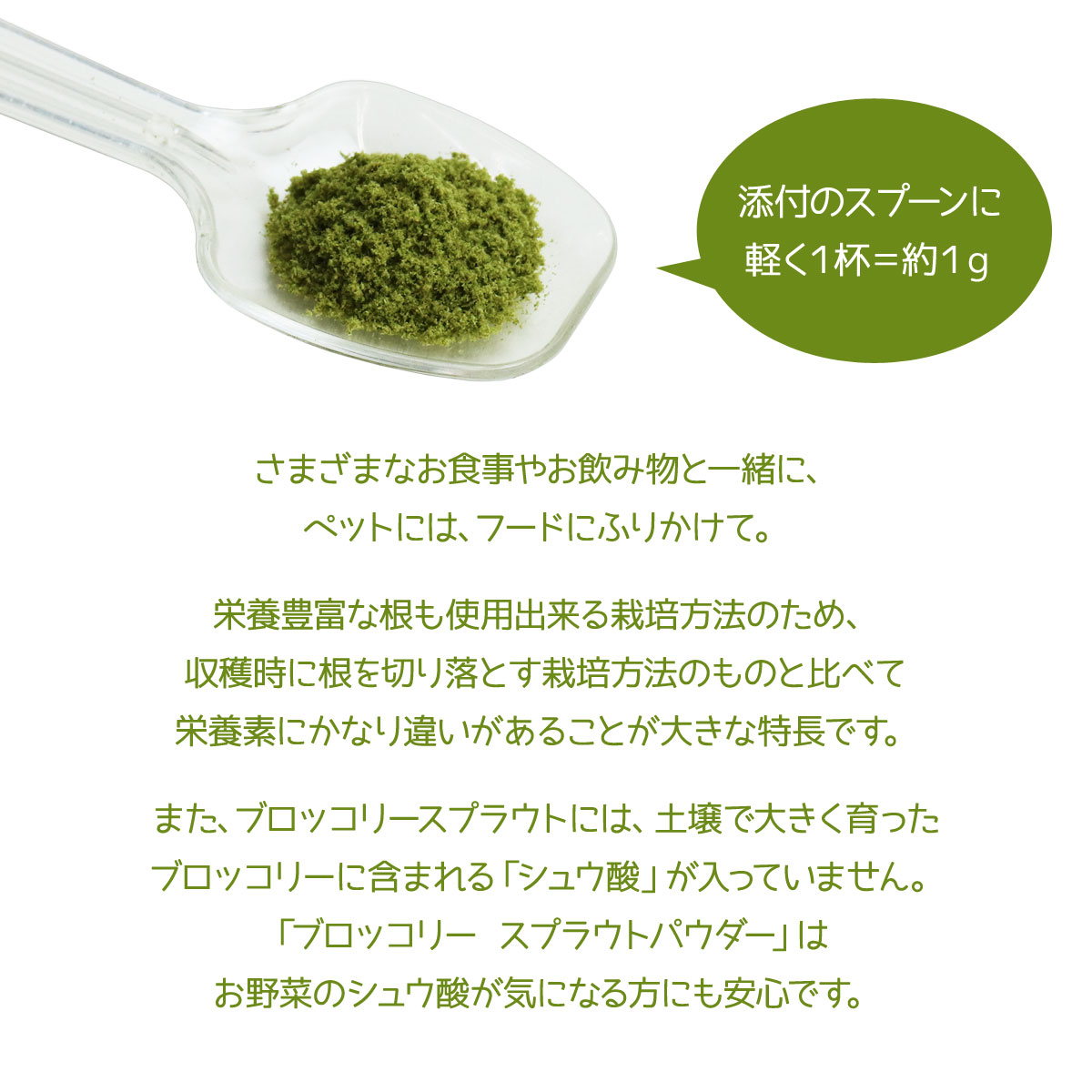 ブロッコリースプラウトパウダー 10g(完全無農薬)追跡可能メール便のみ送料無料（同梱不可）(ペット サプリメント 動物用 栄養 健康 補助食品 パウダー 粉末 ペットサプリ 健康食品 ペットサプリメント) pet-alpha-10025808 ペットアルファー楽天市場店 サンプル画像3
