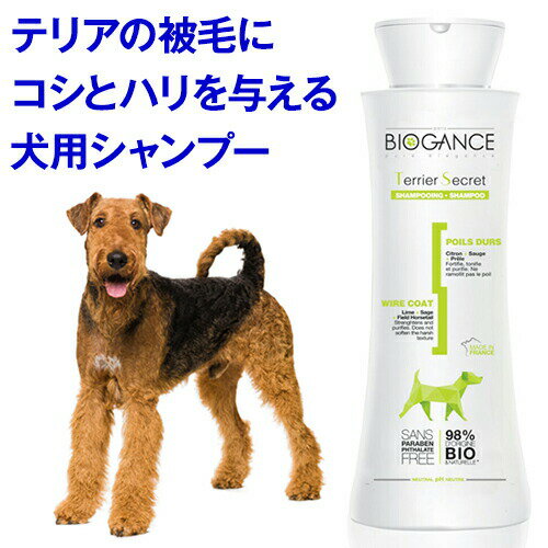 ＜テリア用＞犬 シャンプー テリアシークレットシャンプー（バイオガンス） （犬用）ライムの香り ( 毛並み 毛づや うるおい しっとり しなやか つや ツヤ 艶 オーガニック 天然 泡 消臭 脱脂 低刺激 無添加 体臭 臭い フケ かゆみ 弱酸性 ストレスフリー ノンストレス 健康)
