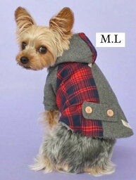 【SALE】TINOTITO　チェック柄コート　M/Lサイズ　ティノティート　袖あり　犬服　犬の服　ドッグウェア　ドッグファッション　かわいい　おしゃれ　秋冬　お出かけ　POP　おそろい　