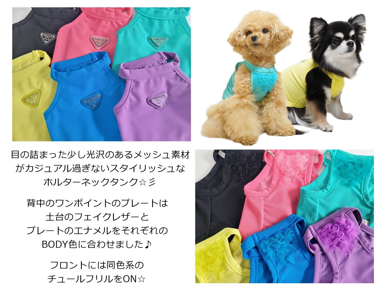 犬服　Chic Mesh ホルターネックタンク　M・Lサイズ　circuscircus 　サーカスサーカス　人気ブランド　トイプー　チワワ　お出かけ　カフェ　お洒落　かわいい　犬用品　お出かけ用品　犬グッズ　ドッグウェア　春夏　新作　タンクトップ　袖なし　フリル 3